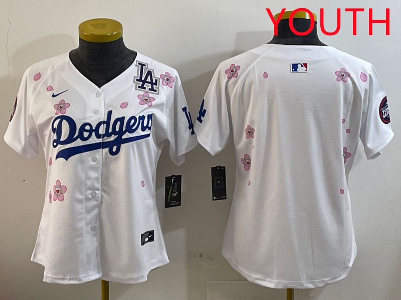 Youth Los Angeles Dodgers Blank White Sakura Edition 2025 Nike MLB Jersey style 4